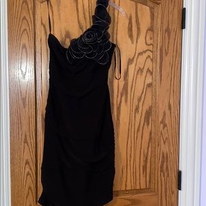 Juniors Windsor one shoulder black mini dress